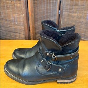 Italian Black Leather Ankle Boots with Buckles